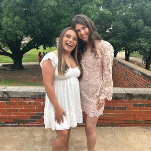 Floral pink lace square neck long sleeve mini spring dress✨